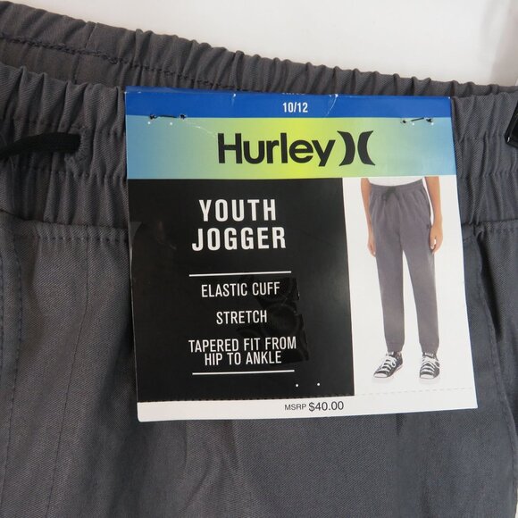 Hurley Youth Gray Jogger Pants 10/12 Elastic Cuff Stretch NWT $40 - Picture 3 of 5